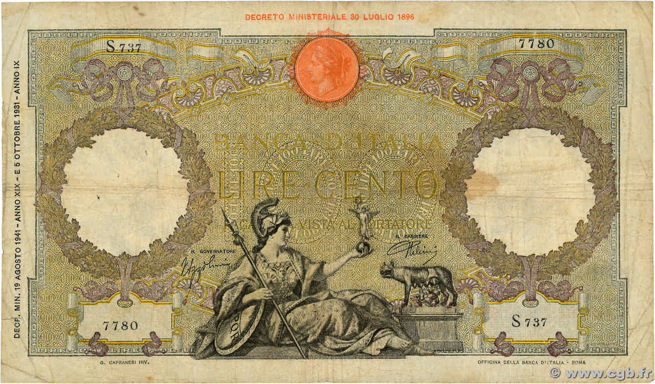 100 Lire ITALIE  1941 P.055b B