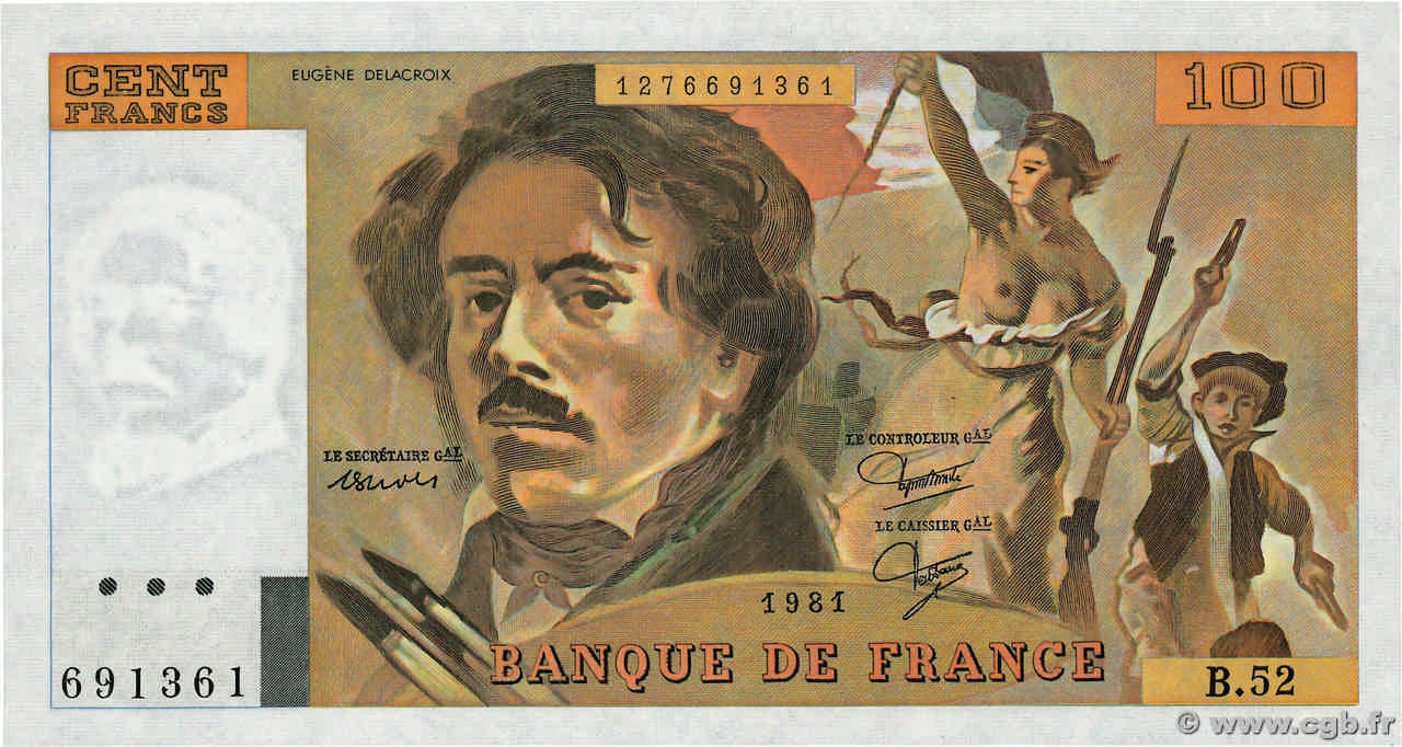100 Francs DELACROIX modifié FRANCE  1981 F.69.05 pr.NEUF