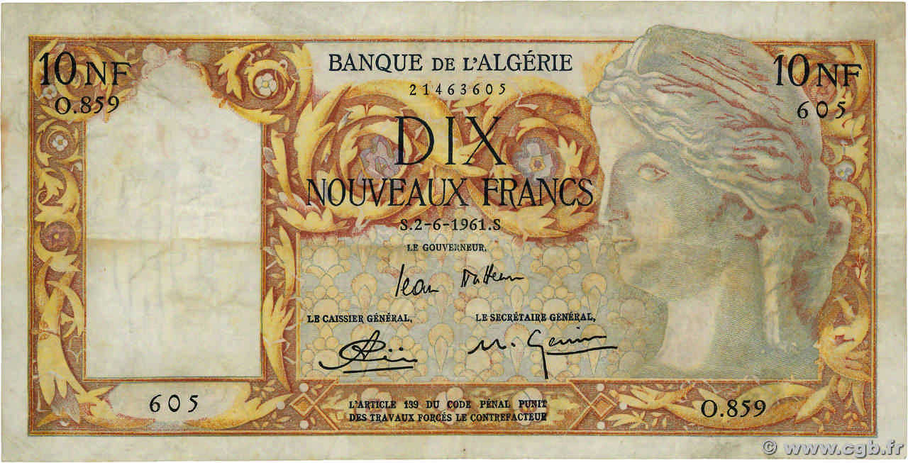 10 Nouveaux Francs ARGELIA  1961 P.119a BC+