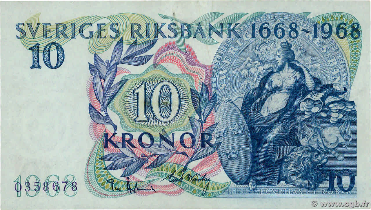 10 Kronor Commémoratif SUÈDE  1968 P.56a pr.SPL