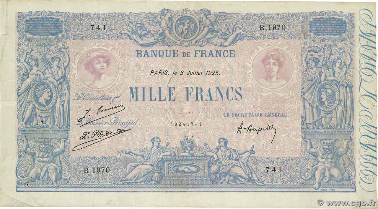 1000 Francs BLEU ET ROSE FRANCE  1925 F.36.41 TB