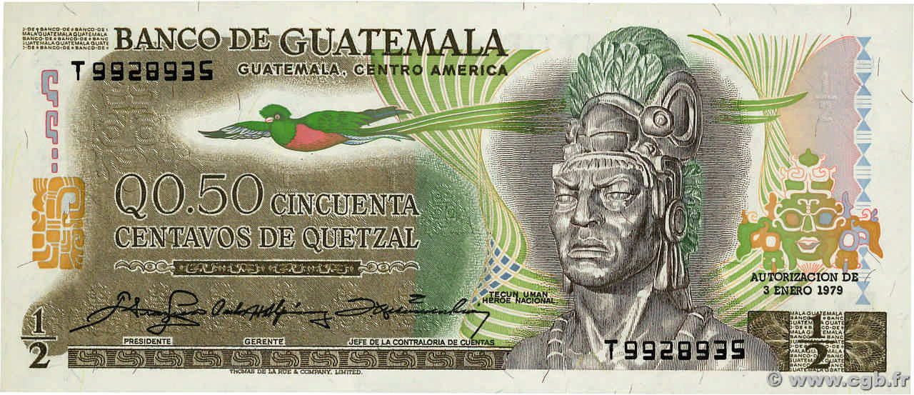 50 Centavos de Quetzal GUATEMALA  1979 P.058c SC