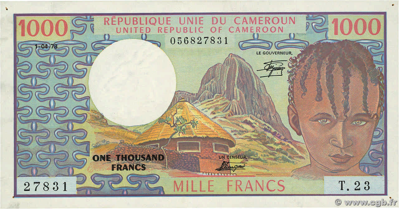 1000 Francs type 1974 CAMEROUN  1978 A.154c SUP+