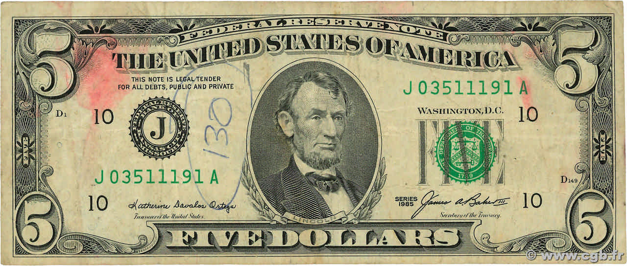 5 Dollars ÉTATS-UNIS D AMÉRIQUE Kansas City 1985 P.475 TB