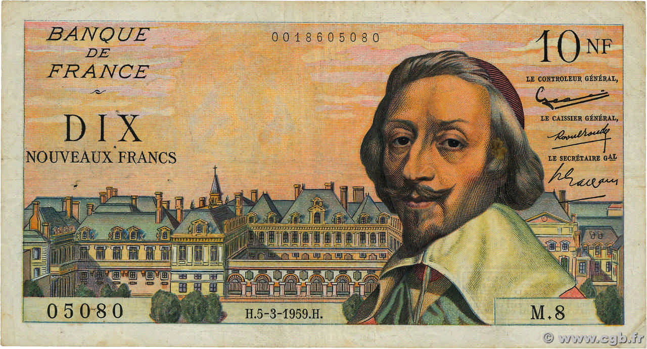 10 Nouveaux Francs RICHELIEU FRANCE  1959 F.57.01 TB