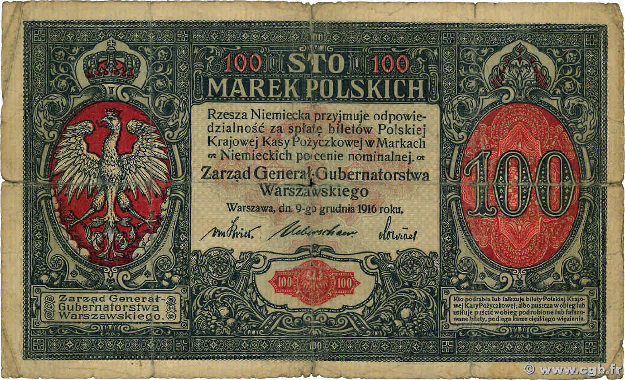 100 Marek POLEN  1916 P.015 fSGE