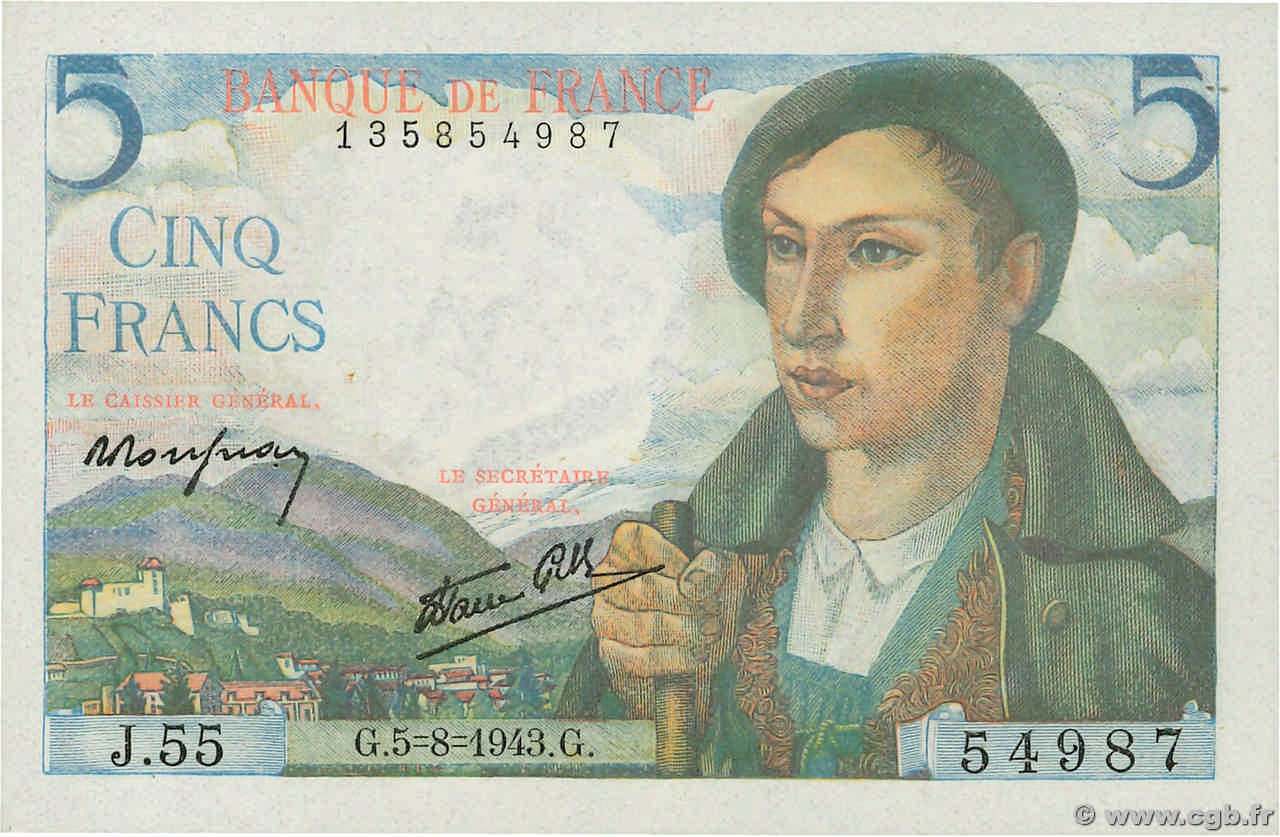 5 Francs BERGER FRANCE  1943 F.05.03 AU