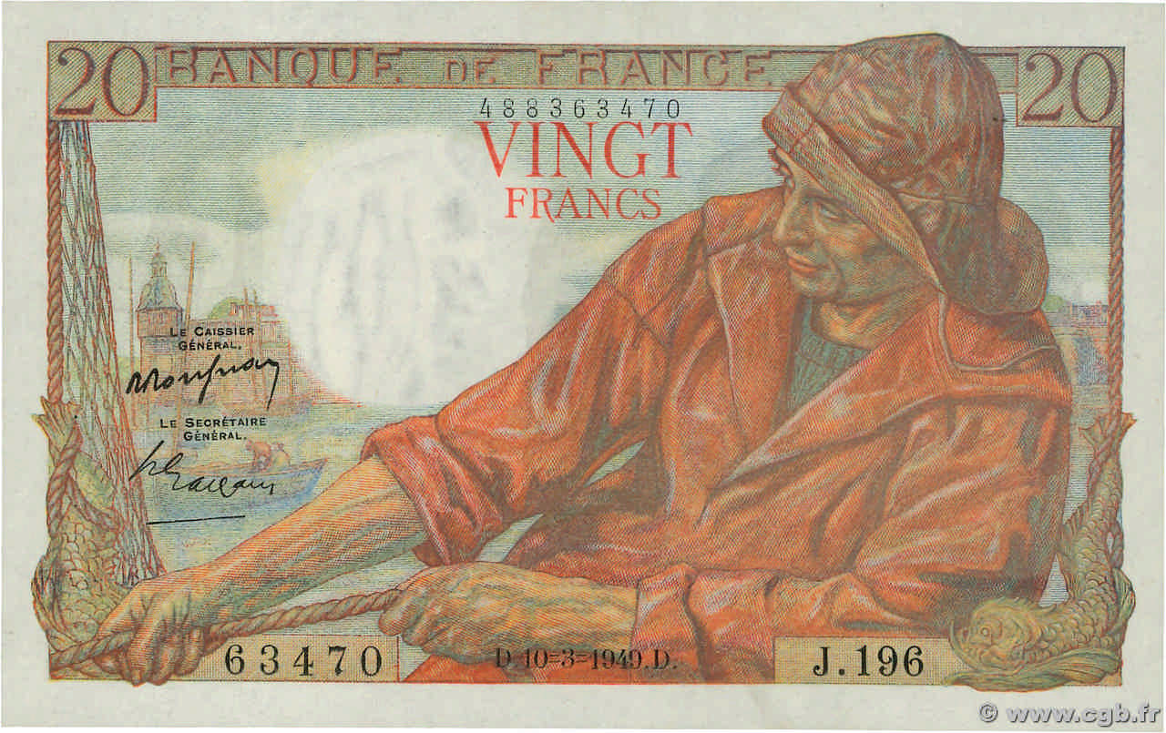 20 Francs PÊCHEUR FRANCE  1949 F.13.14 SPL