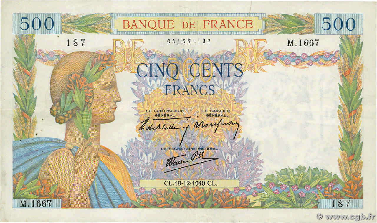 500 Francs LA PAIX FRANCE  1940 F.32.11 pr.TTB