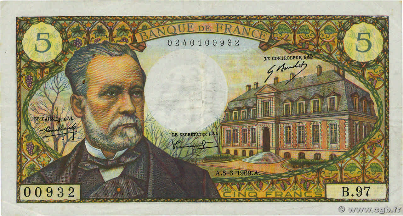 5 Francs PASTEUR FRANCE  1969 F.61.10 TTB