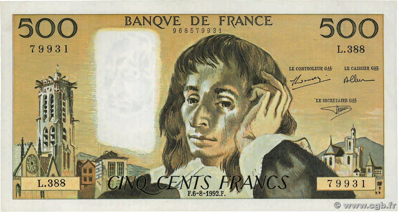 500 Francs PASCAL FRANCIA  1992 F.71.50 EBC