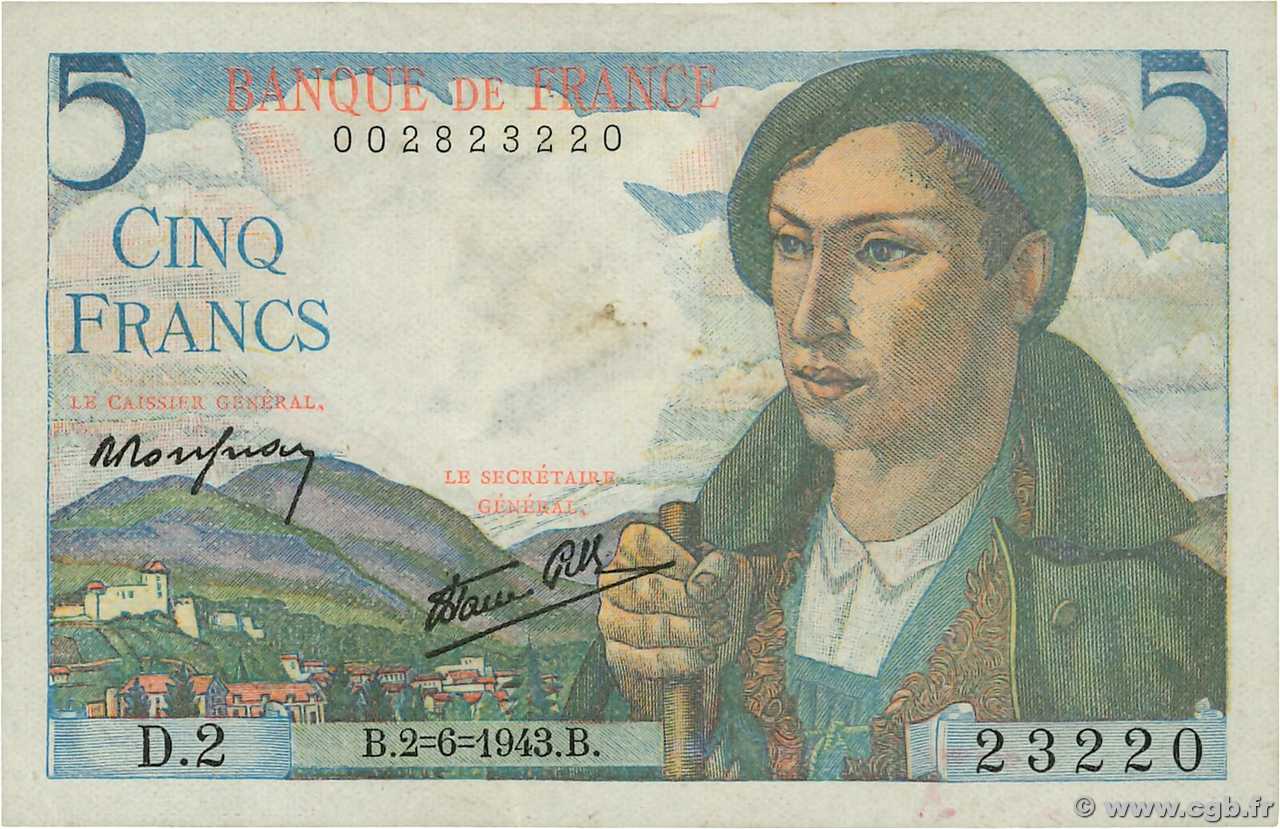 5 Francs BERGER FRANCE  1943 F.05.01 TTB+