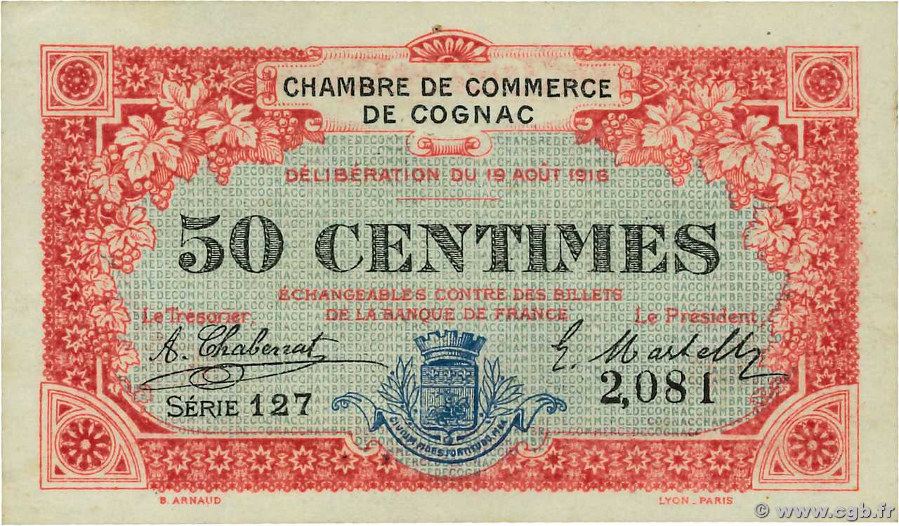 50 Centimes FRANCE régionalisme et divers Cognac 1916 JP.049.01 SUP