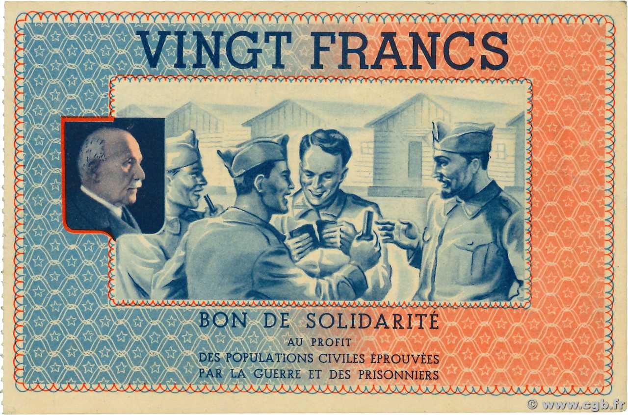 20 Francs BON DE SOLIDARITÉ FRANCE régionalisme et divers  1941 KL.08A2 SUP