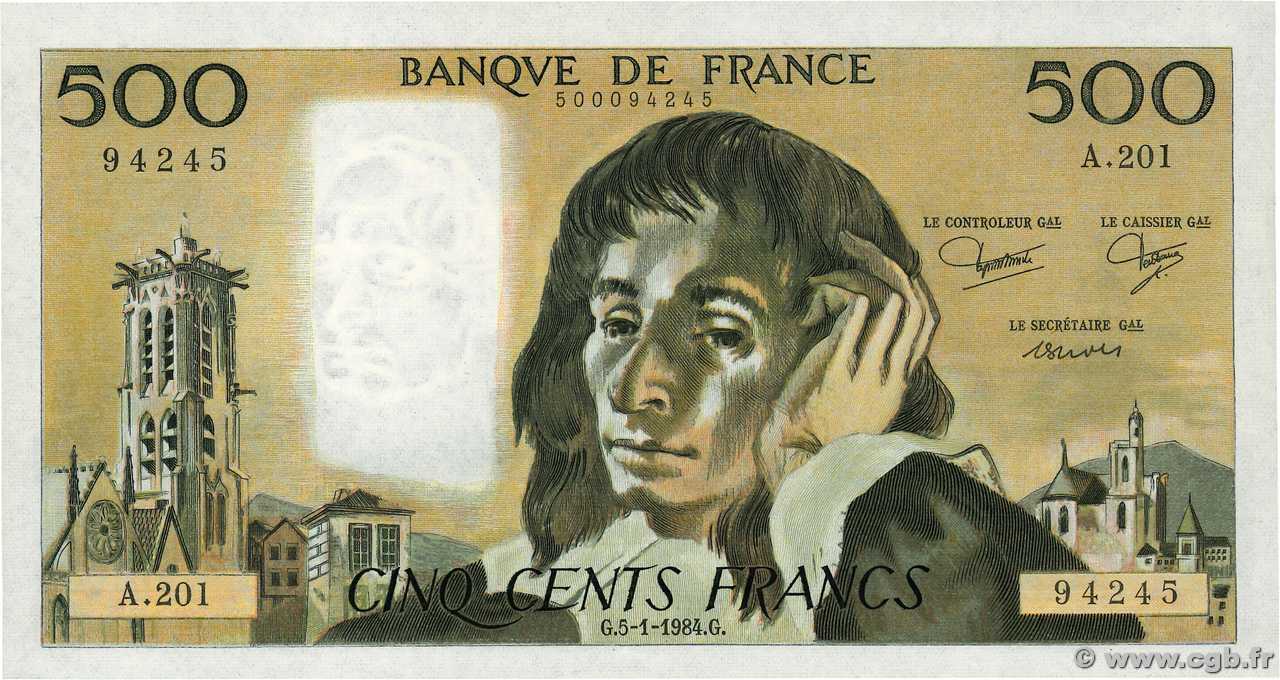 500 Francs PASCAL FRANCE  1984 F.71.30 SPL