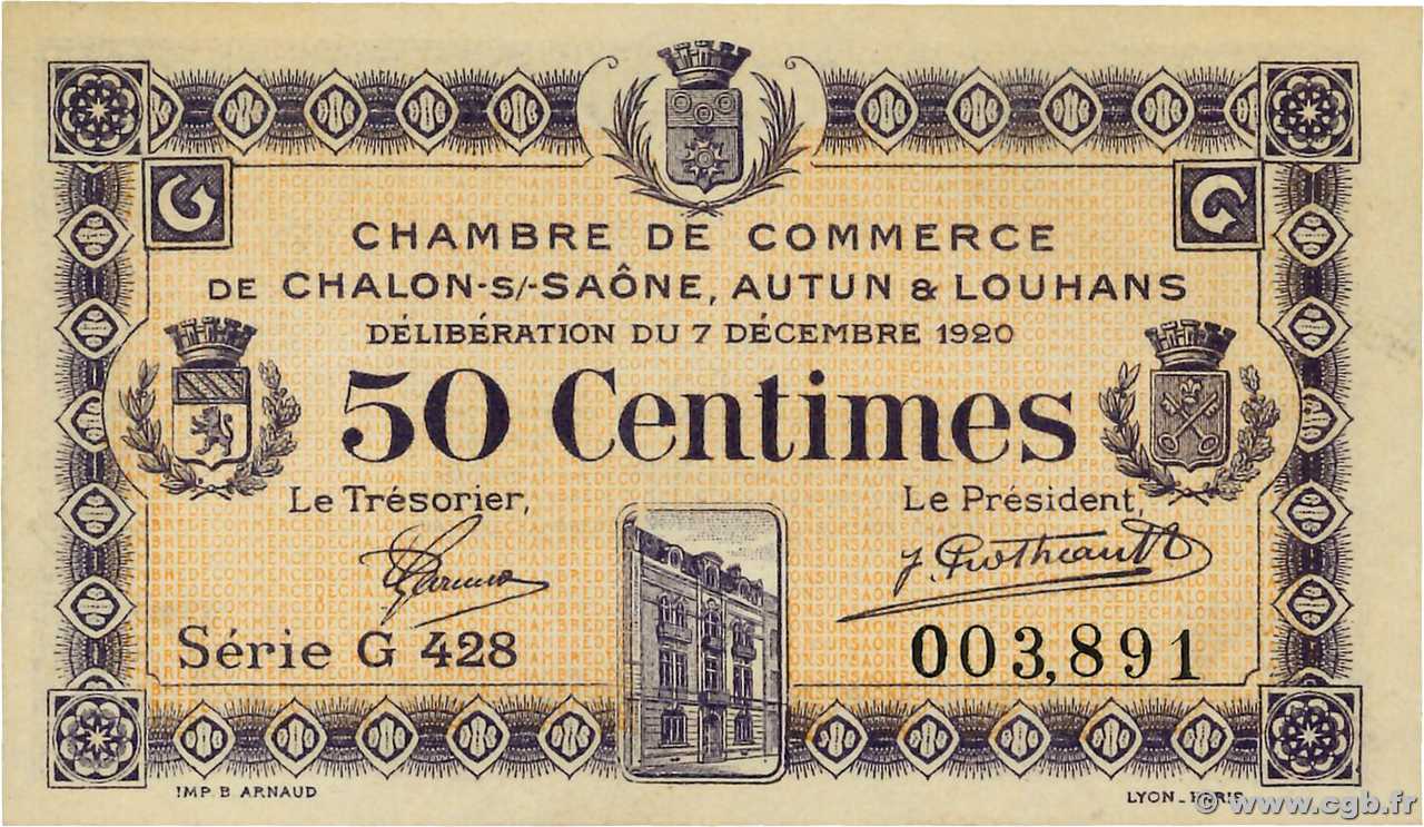 50 Centimes FRANCE régionalisme et divers Châlon-Sur-Saône, Autun et Louhans 1920 JP.042.28 NEUF