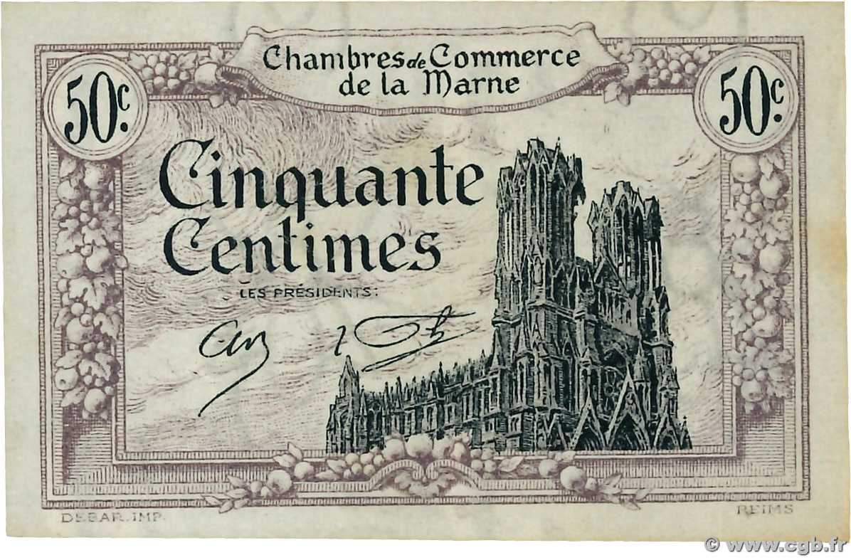 50 Centimes FRANCE regionalism and miscellaneous Chalons, Reims, Épernay 1922 JP.043.01 XF+