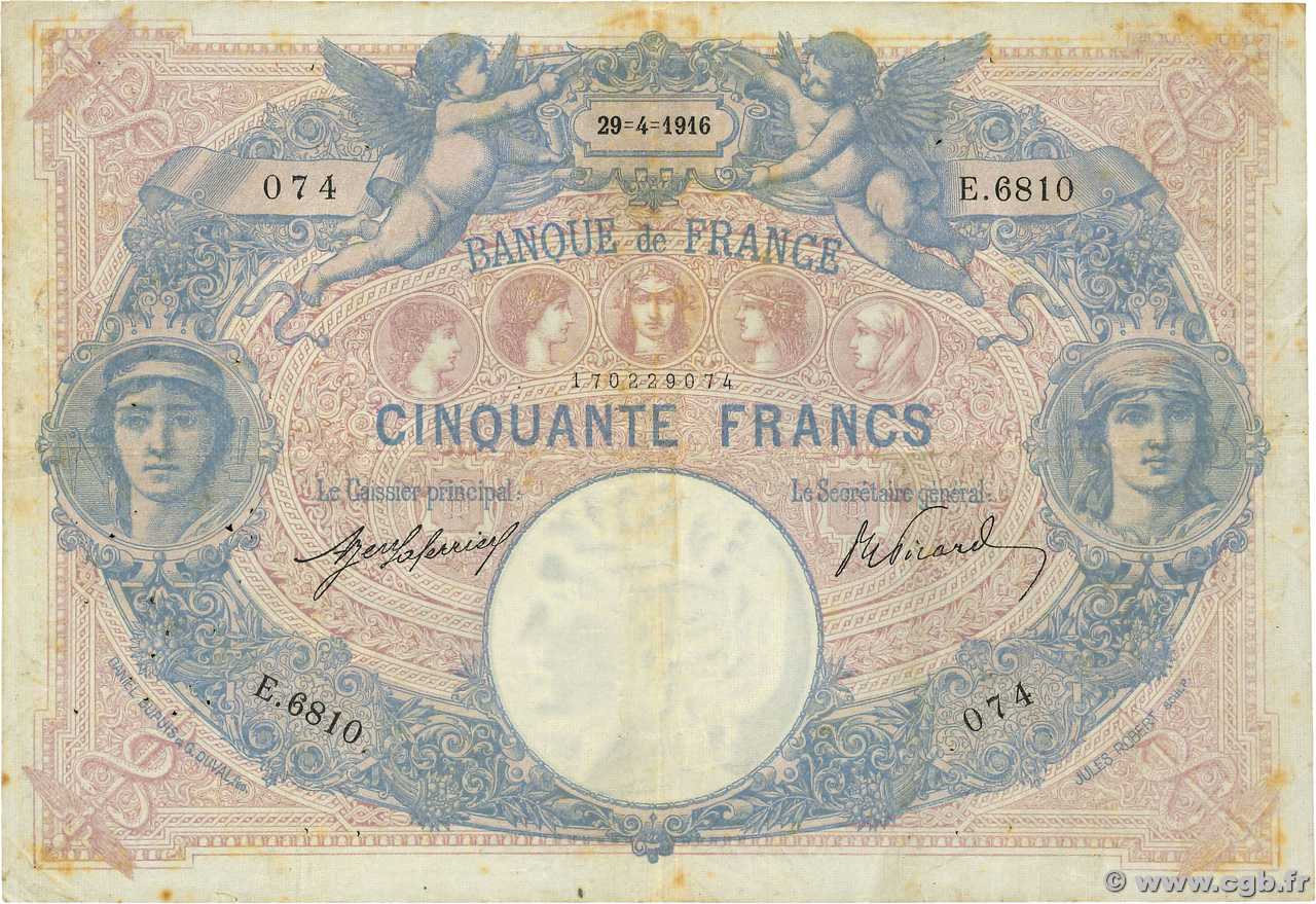 50 Francs BLEU ET ROSE FRANCE  1916 F.14.29 TB