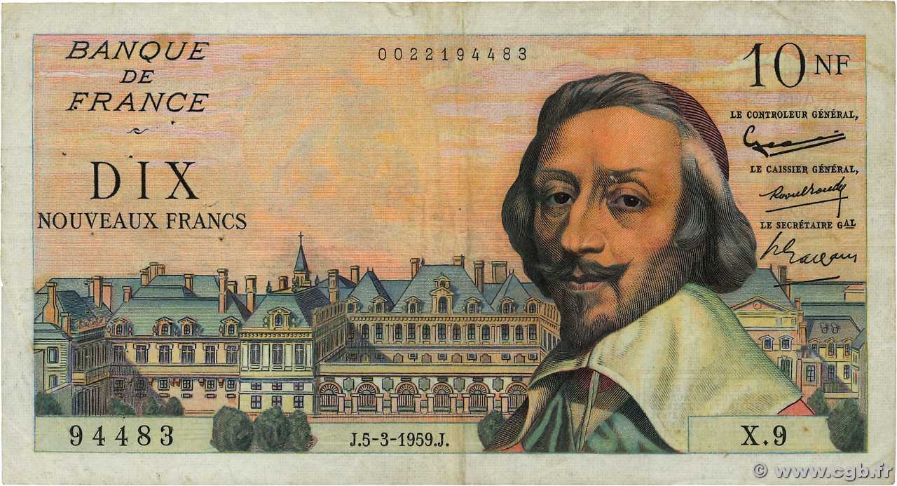 10 Nouveaux Francs RICHELIEU FRANCE  1959 F.57.01 pr.TB