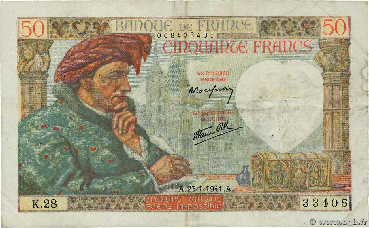 50 Francs JACQUES CŒUR FRANCE  1941 F.19.05 TTB