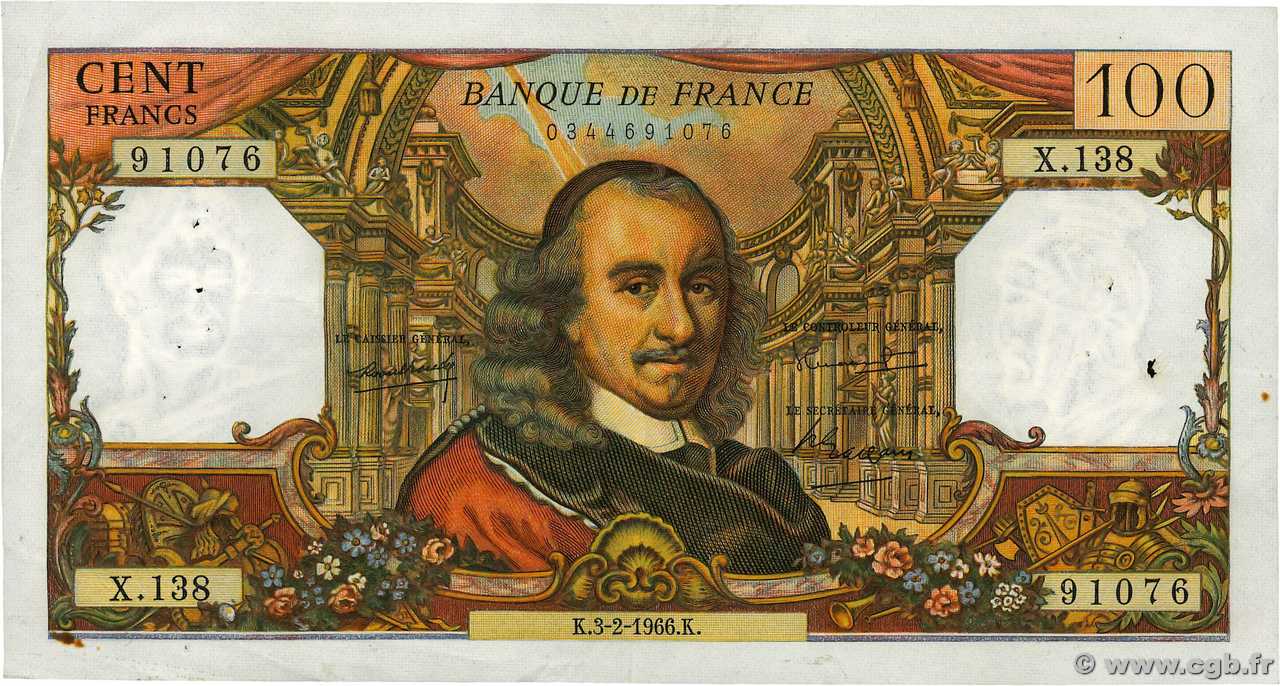100 Francs CORNEILLE FRANCE  1966 F.65.11 pr.TTB