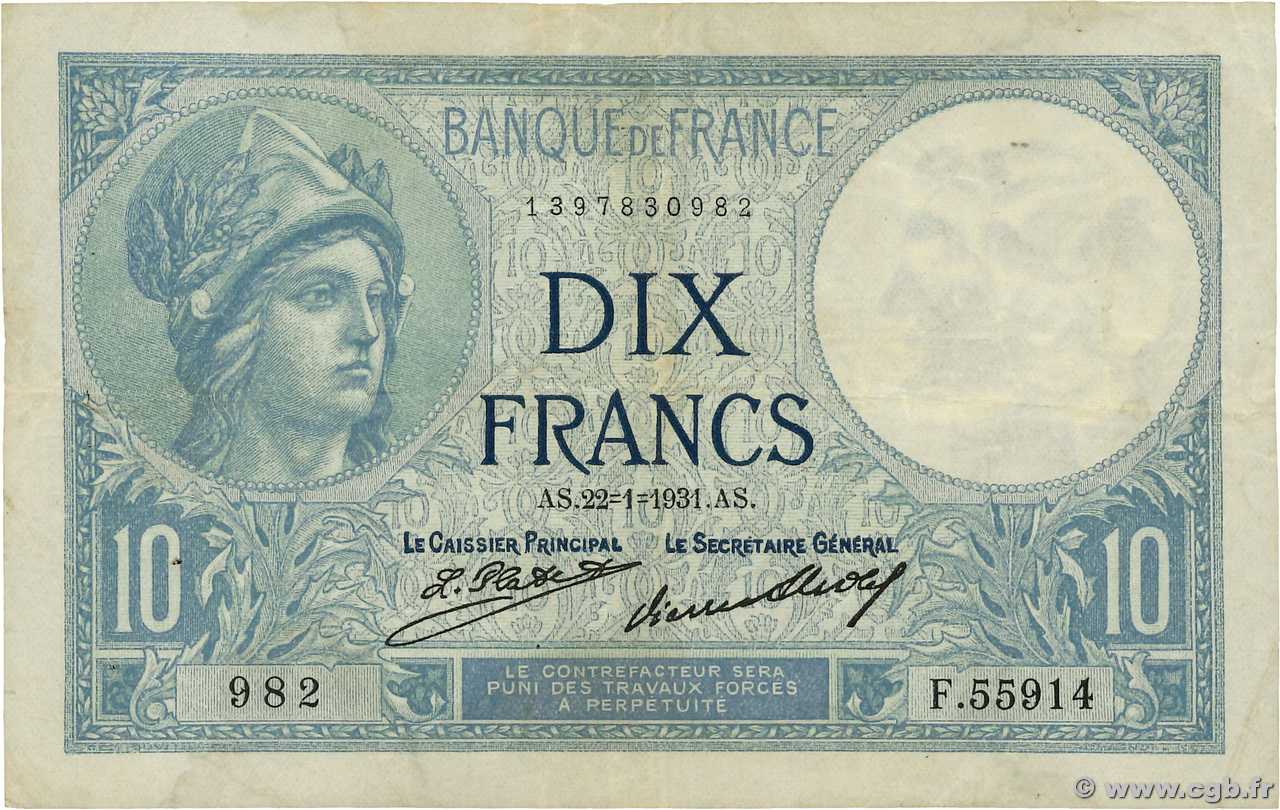 10 Francs MINERVE FRANCE  1931 F.06.15 TB