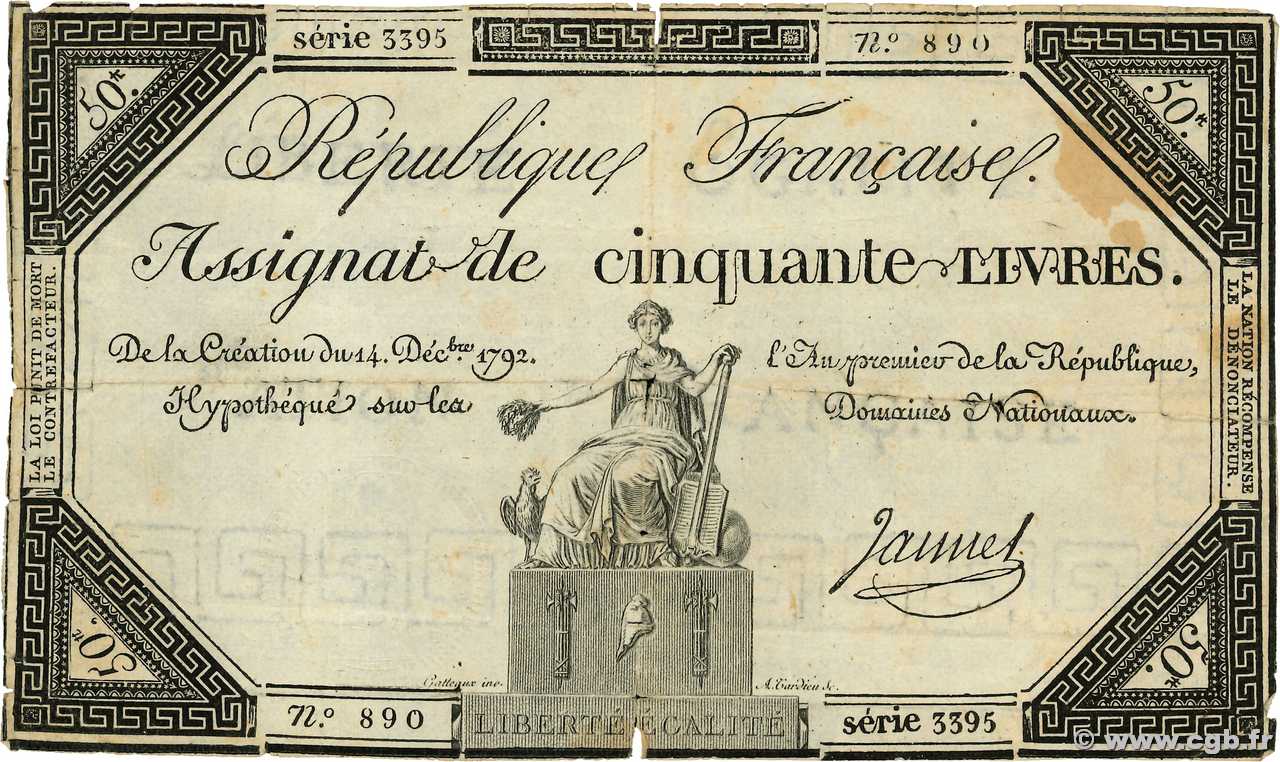 50 Livres FRANCE  1792 Ass.39a B