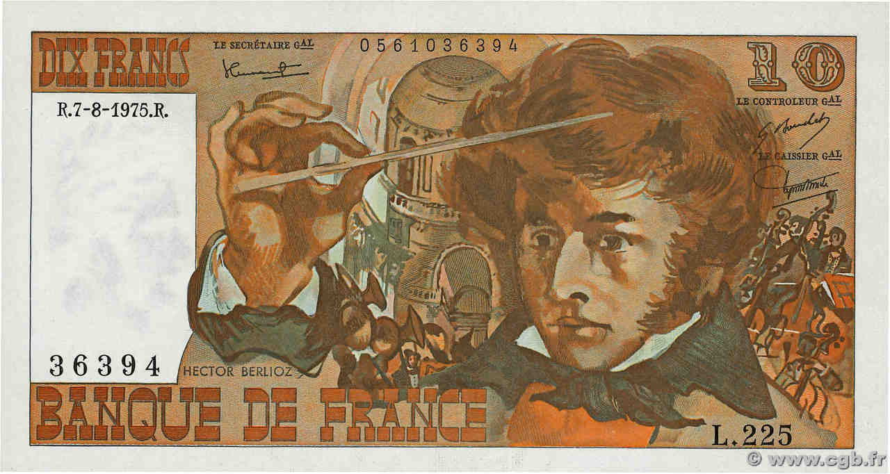 10 Francs BERLIOZ FRANCE  1975 F.63.12 UNC-