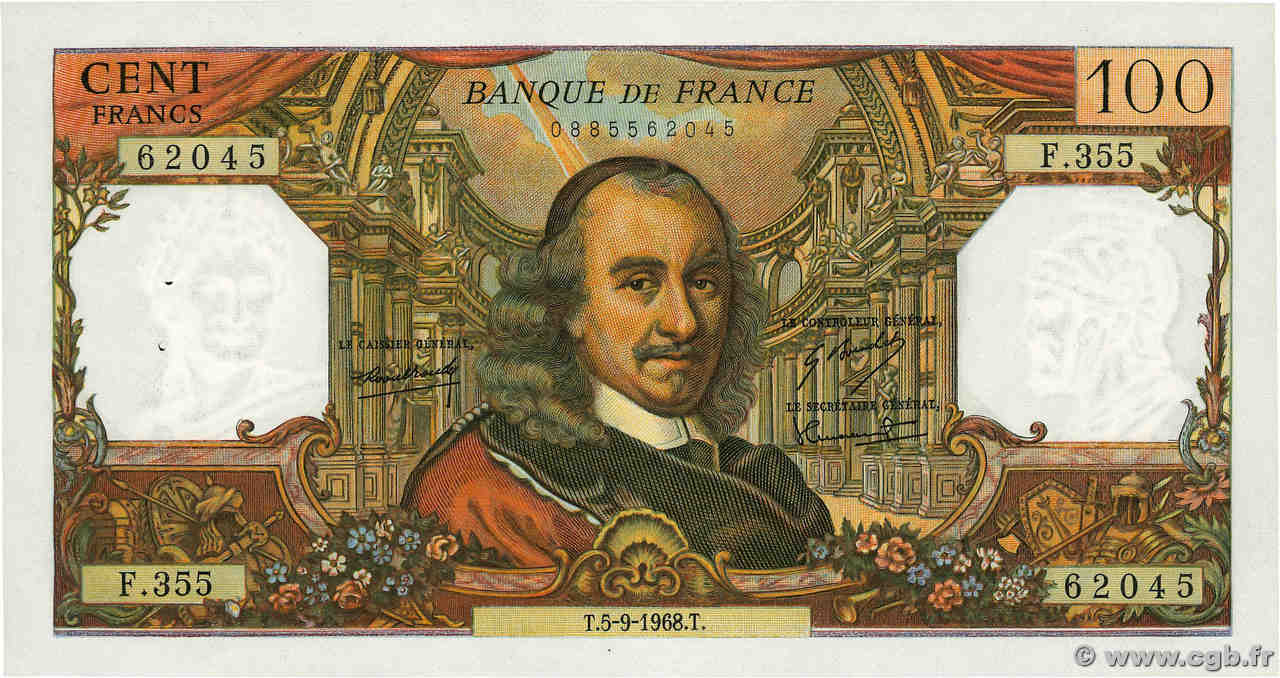 100 Francs CORNEILLE FRANKREICH  1968 F.65.23 fST