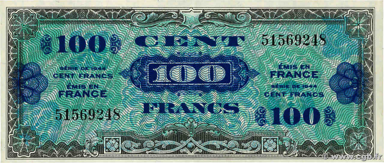 100 Francs DRAPEAU FRANCE  1944 VF.20.01 SUP