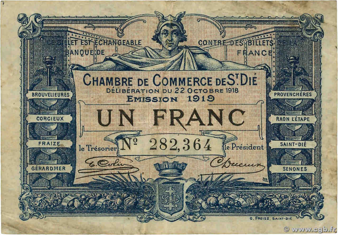 1 Franc FRANCE régionalisme et divers Saint-Die 1918 JP.112.13 B