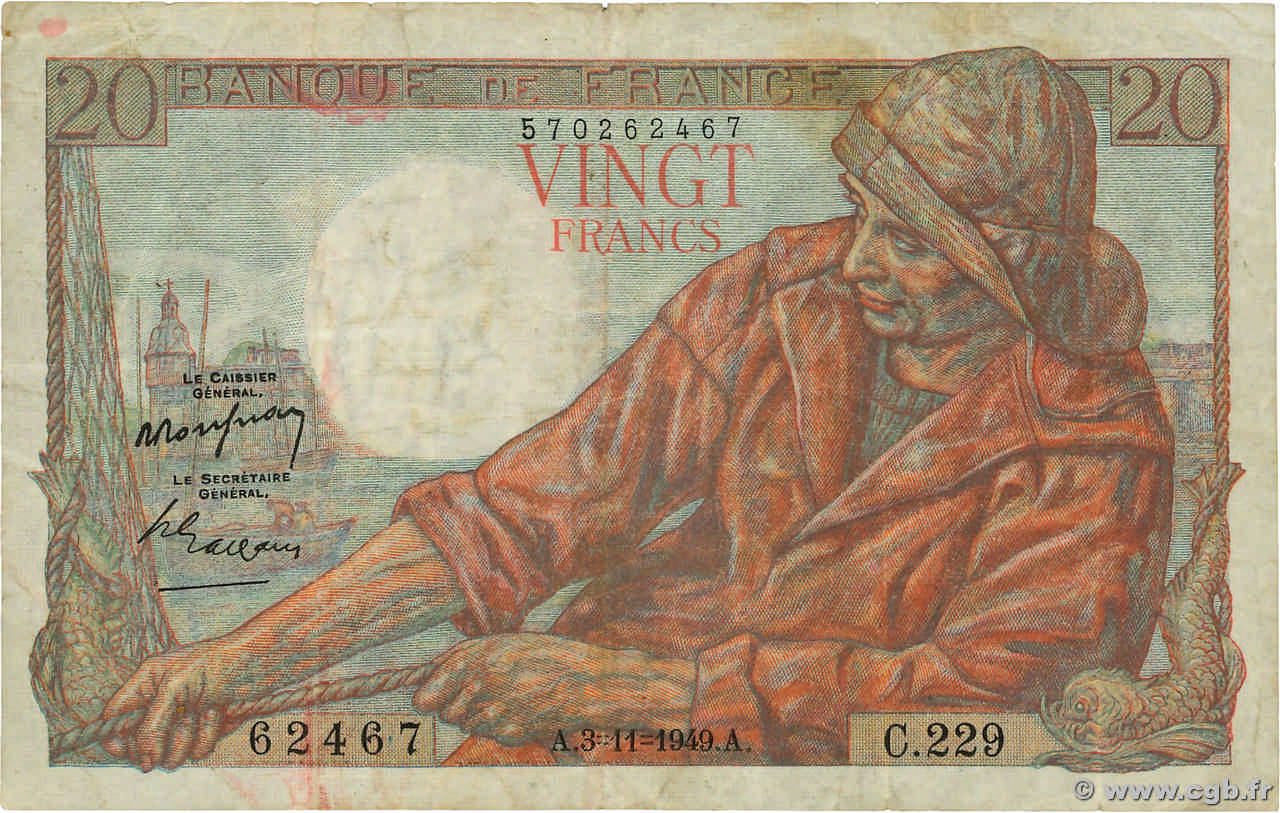 20 Francs PÊCHEUR FRANCE  1949 F.13.16 TB