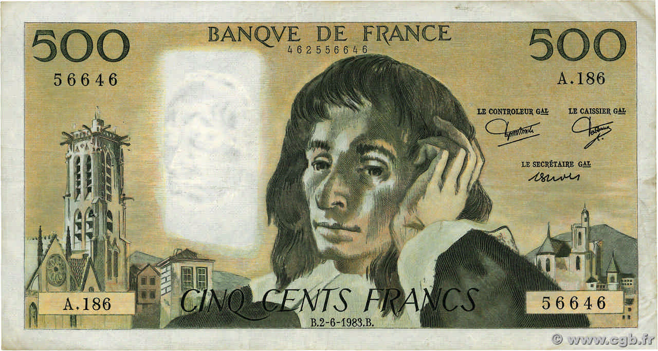 500 Francs PASCAL FRANCE  1983 F.71.29 TB+