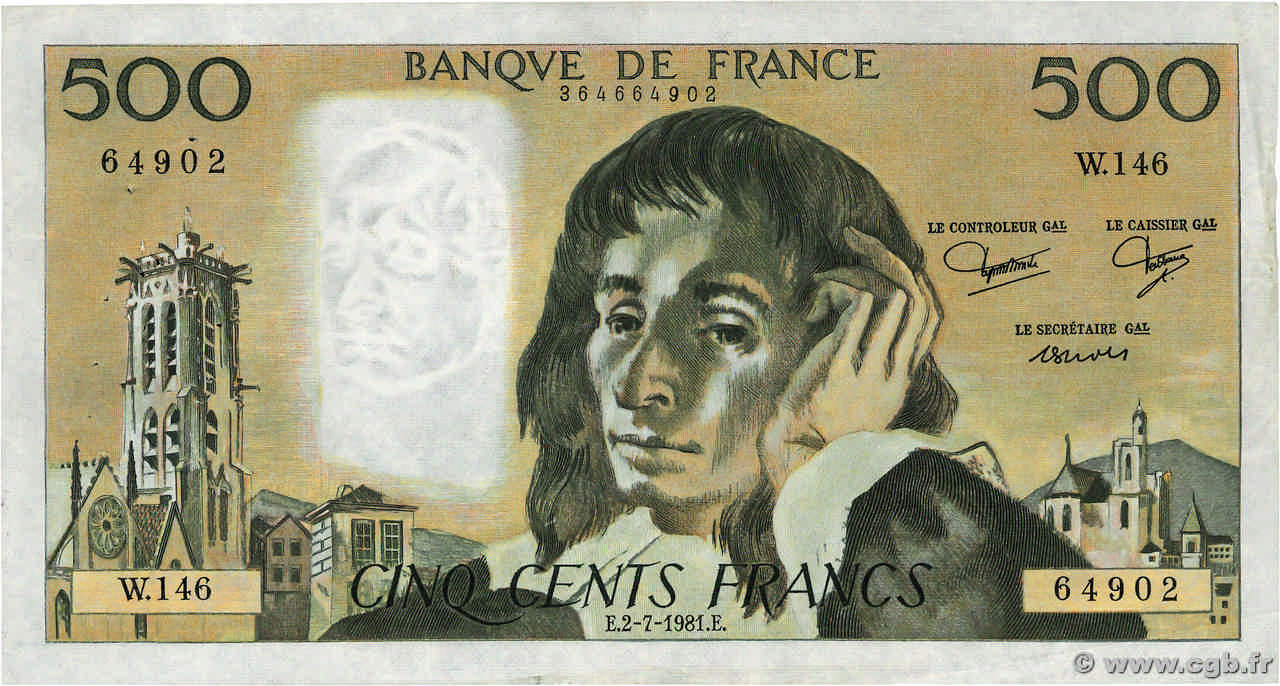 500 Francs PASCAL FRANCE  1981 F.71.25 pr.TTB