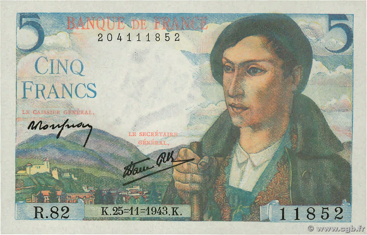 5 Francs BERGER FRANCE  1943 F.05.04 NEUF