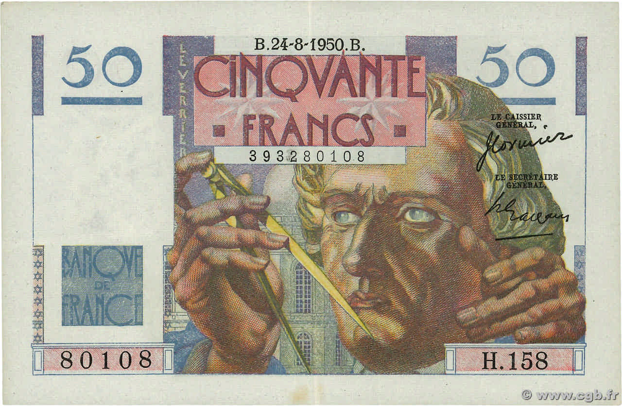 50 Francs LE VERRIER Numéro radar FRANCE  1950 F.20.16 TTB