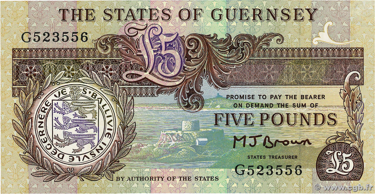 5 Pounds GUERNESEY  1990 P.53a pr.NEUF