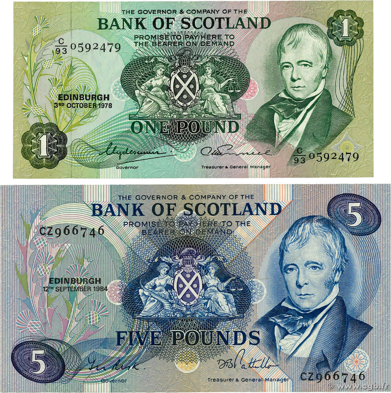 1 et 5 Pounds Lot ÉCOSSE  1983 P.111c et P.112f TTB