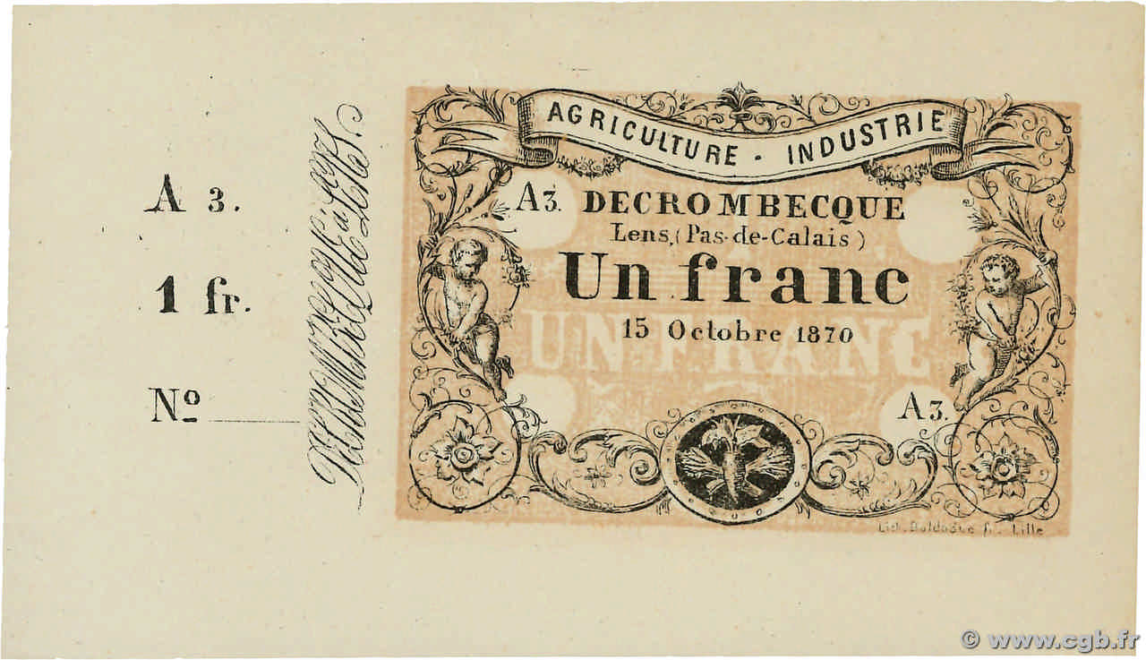 1 Franc FRANCE régionalisme et divers Lens 1870 JER.62.16 pr.NEUF