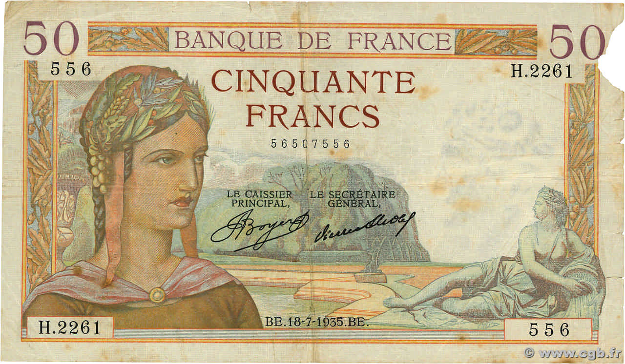50 Francs CÉRÈS FRANCE  1935 F.17.13 pr.B
