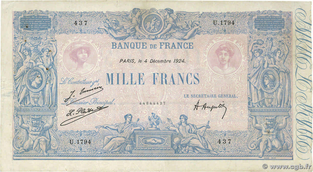 1000 Francs BLEU ET ROSE FRANKREICH  1924 F.36.40 S