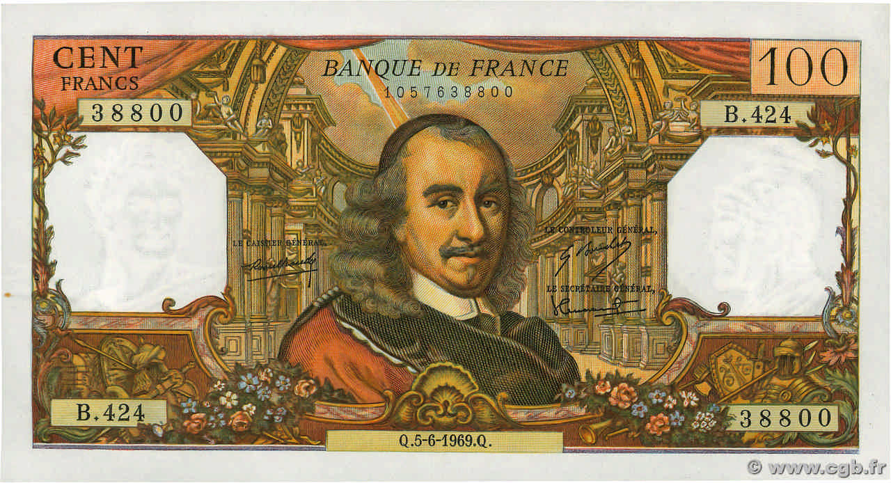 100 Francs CORNEILLE FRANCE  1969 F.65.27 pr.SPL