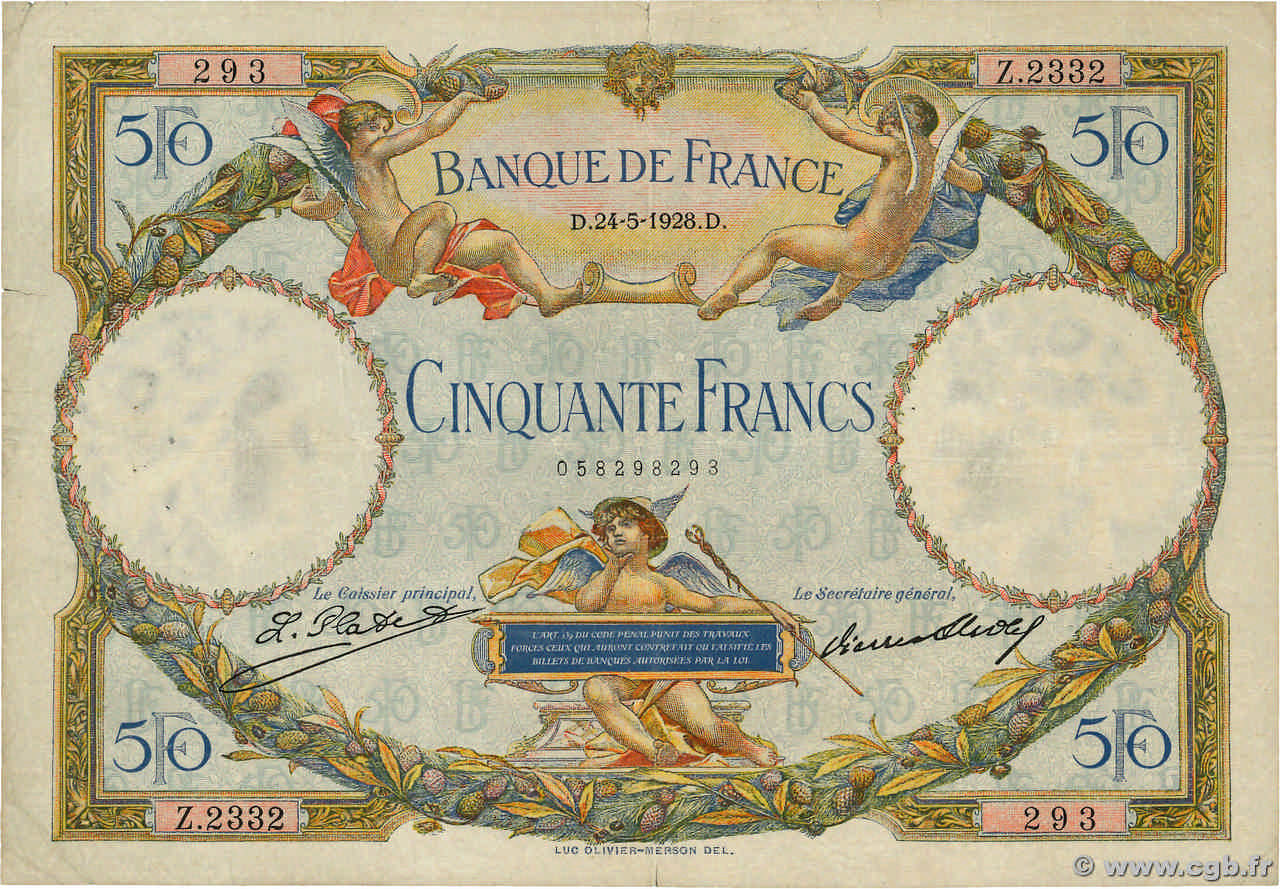 50 Francs LUC OLIVIER MERSON FRANCE  1928 F.15.02 F-