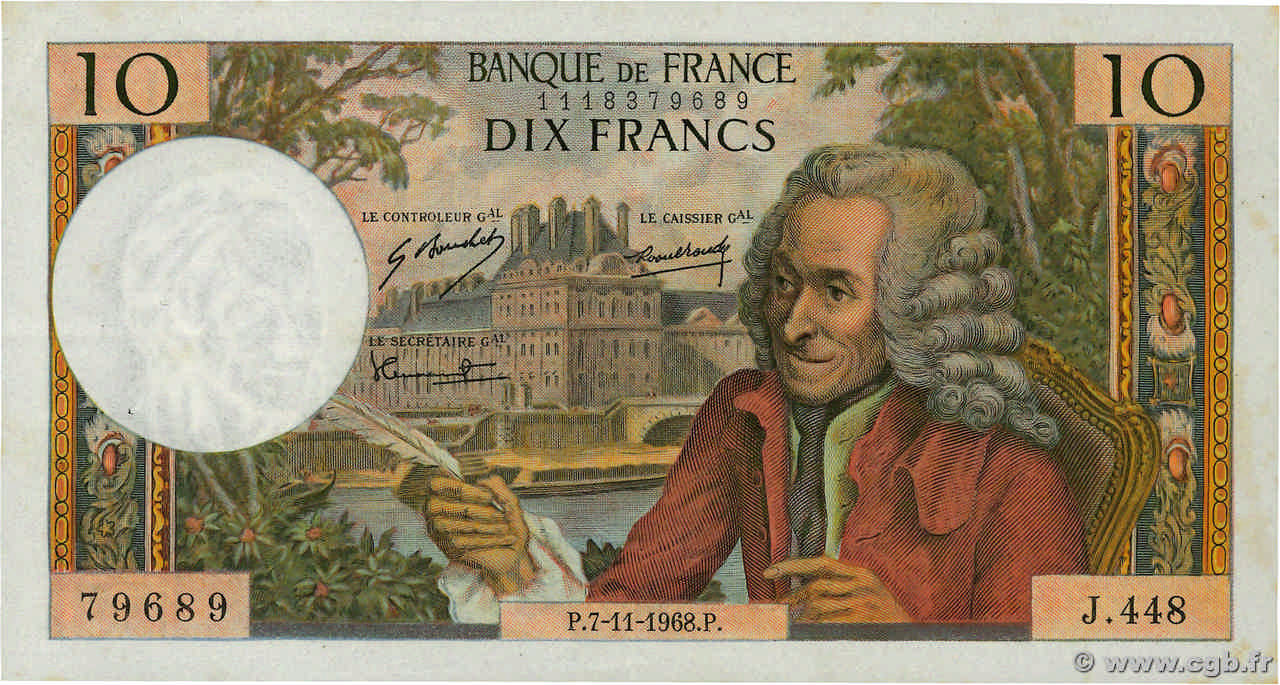 10 Francs VOLTAIRE FRANCE  1968 F.62.35 pr.SUP