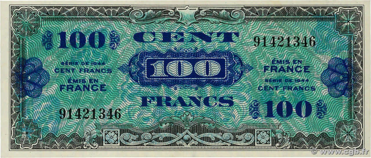 100 Francs DRAPEAU FRANCIA  1944 VF.20.01 SPL+