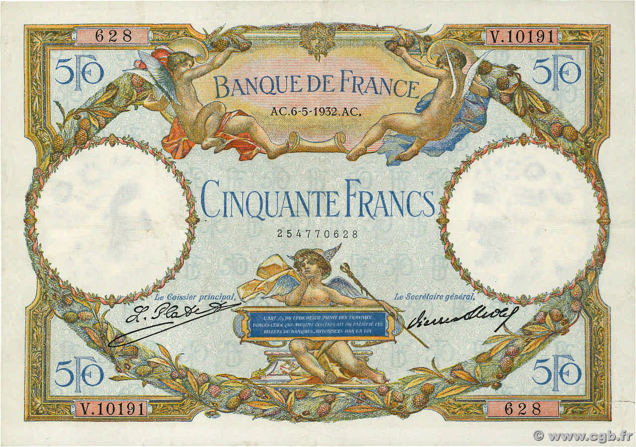 50 Francs LUC OLIVIER MERSON type modifié FRANCE  1932 F.16.03 TTB