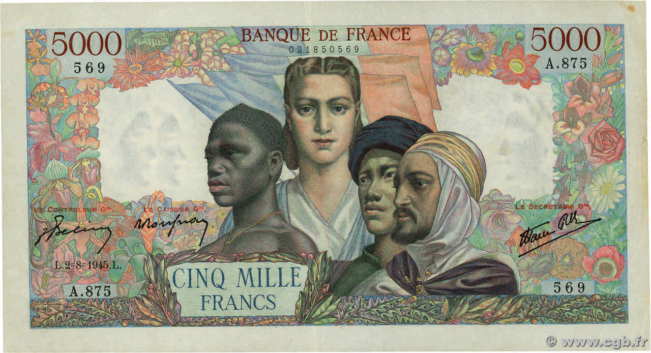 5000 Francs EMPIRE FRANÇAIS FRANCE  1945 F.47.37 pr.TTB