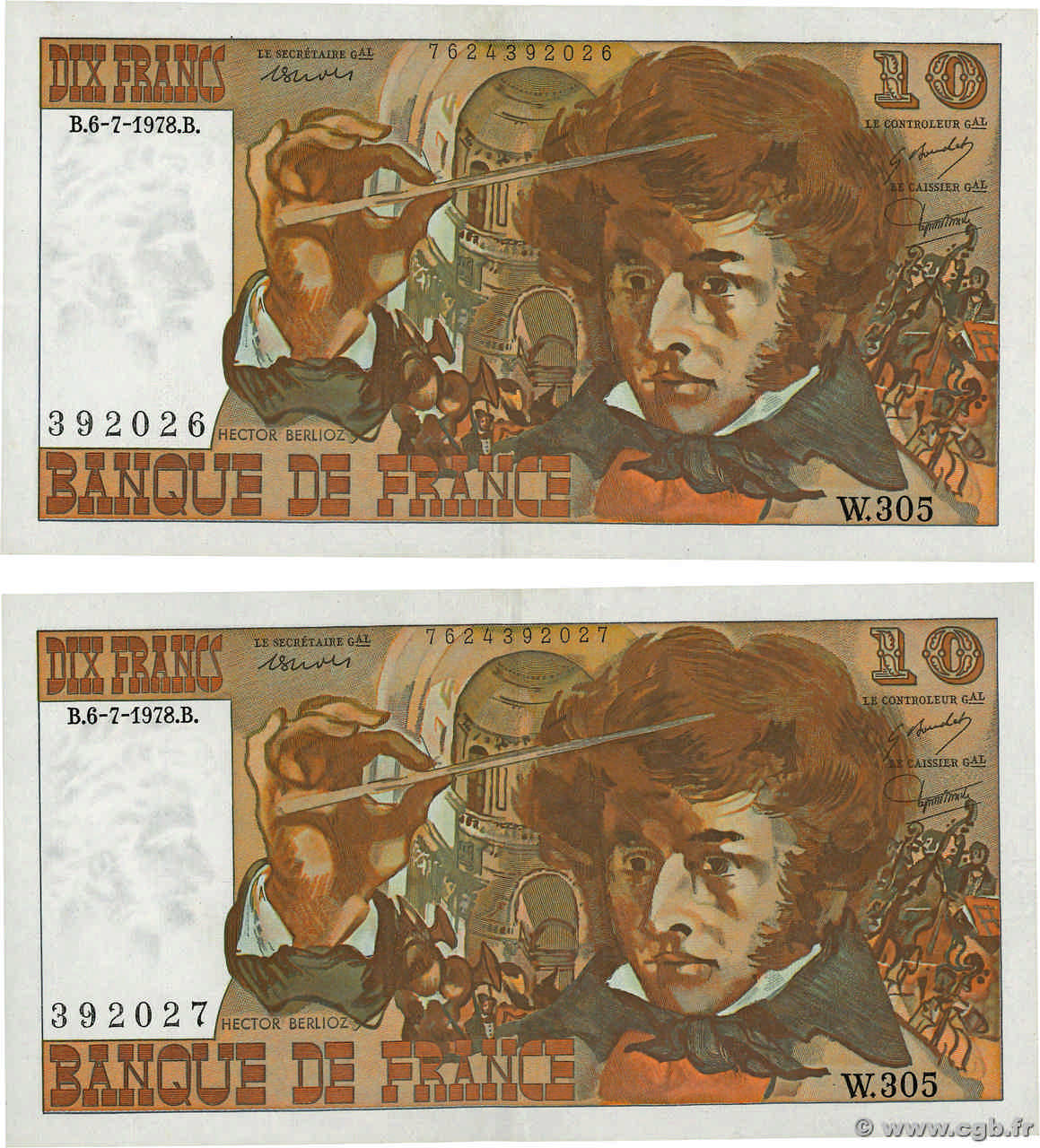 10 Francs BERLIOZ Consécutifs FRANKREICH  1978 F.63.24 fVZ