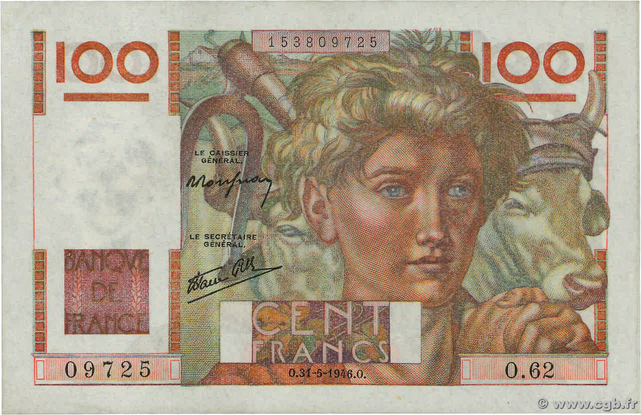 100 Francs JEUNE PAYSAN FRANCE  1946 F.28.05 SPL