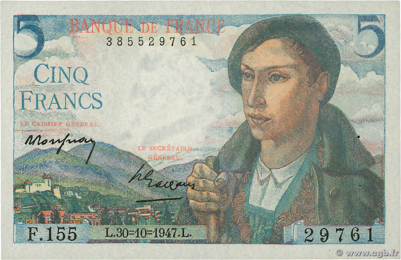 5 Francs BERGER FRANCE  1947 F.05.07 SPL